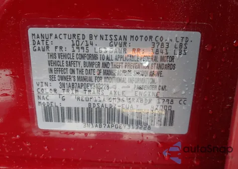 2014 Nissan Sentra Sv from USA, damaged, VIN 3N1AB7AP0EY313228